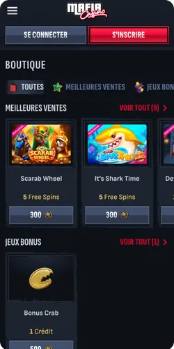 Boutique bonus de casino Mafia avec pièces échangeables contre des tours gratuits