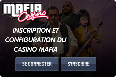 Boutons de connexion et d'inscription Mafia Casino sur la page officielle