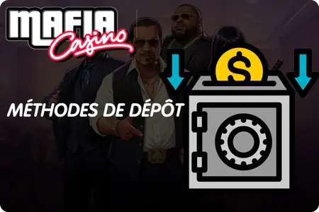 Coffre-fort avec icônes de pièces représentant les options bancaires de Mafia Casino