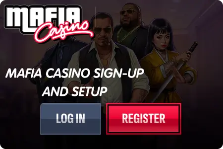 Mafia Casino login and register buttons on the official sign-up page