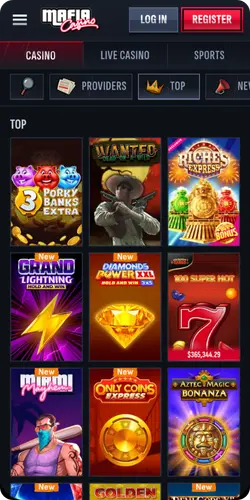 Top games section in Mafia Casino lobby