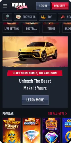 Mafia Casino promotion banner on the official website